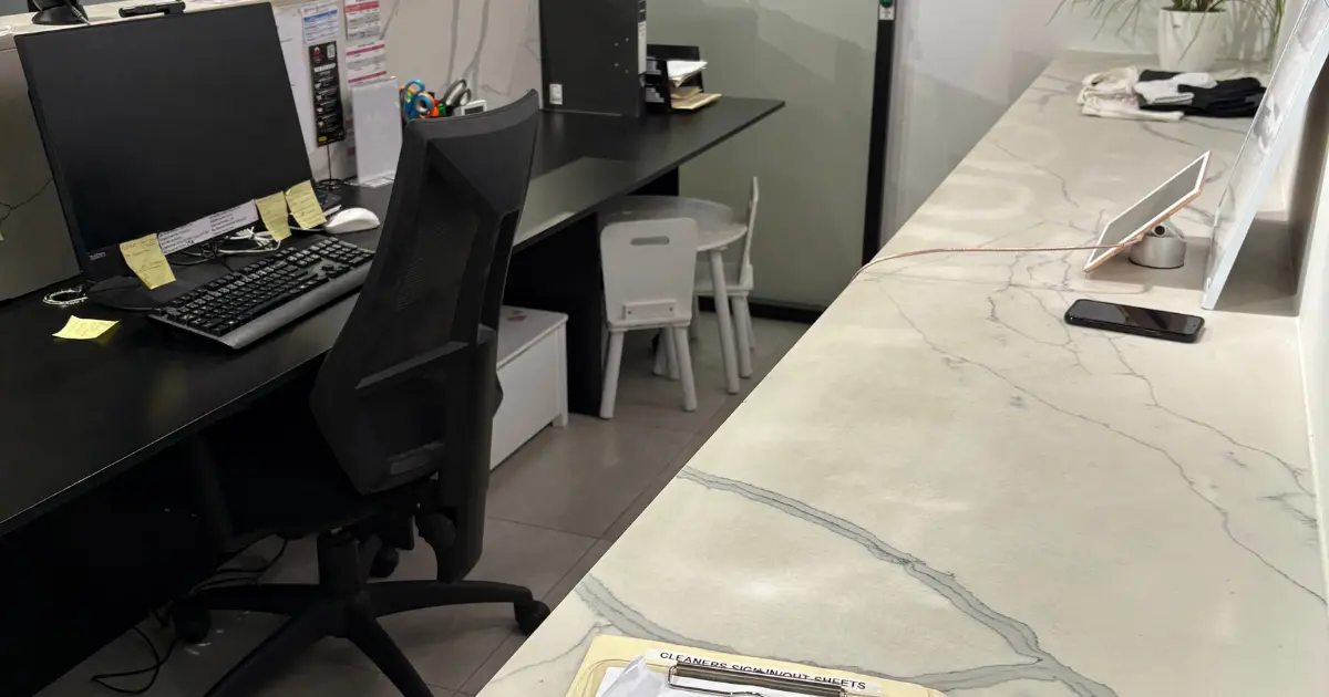 Clean commercial office desks and shared workspace