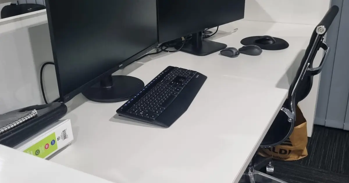 Clean office workstation and desk area after cleaning